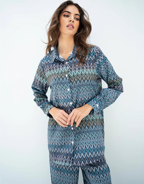 Marble Blue Heavy Designer Digital Printed Over Size Shirt And Pant Closure View