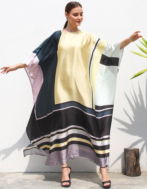 Peach Yellow Heavy Designer Digital Printed Maxi Style Dress Back View