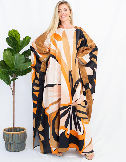 Light Orange Heavy Designer Digital Printed Maxi Style Dress Beach Kaftans