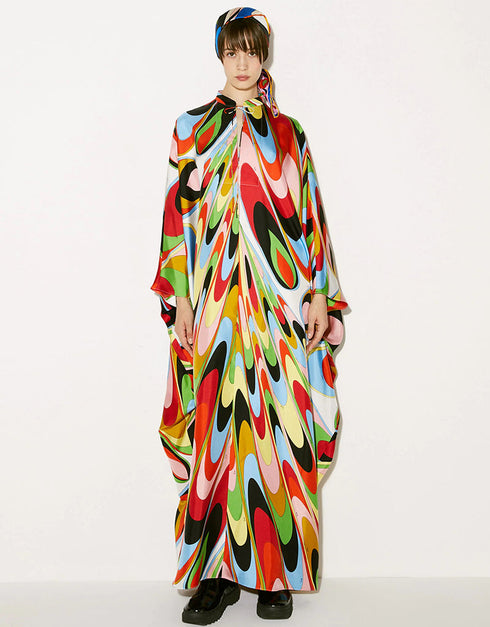 Multi Color Soft Satin Silk Maxi Dress