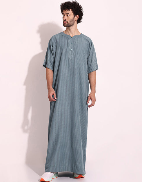 Slate Grey Thobe Persian Cotton Blend Digital Printed Work