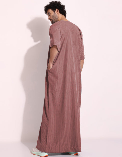 Rosy Brown Thobe Persian Cotton Blend Digital Printed Work Closure View