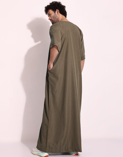 Roman Coffee Thobe Persian Cotton Blend Digital Printed Work Closure View