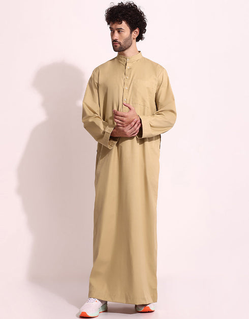 Beige Thobes Mulburry Cotton Digital Printed Work