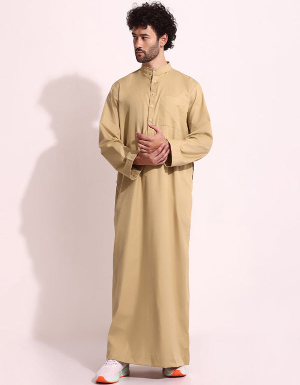 Beige Thobes Mulburry Cotton Digital Printed Work