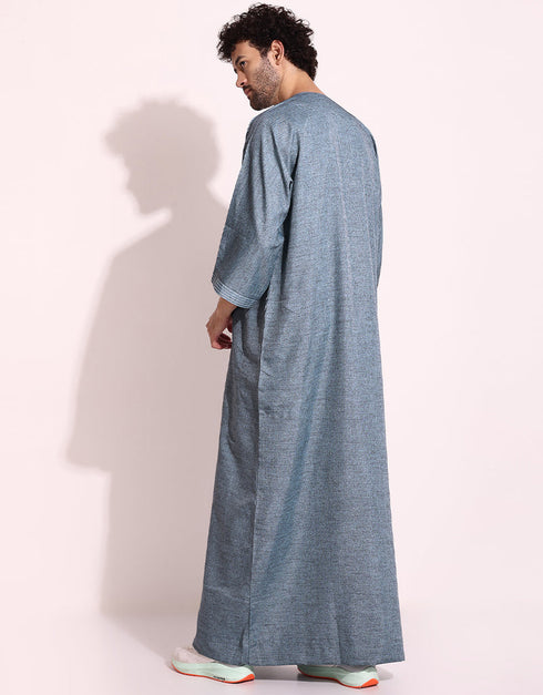 Blue Thobes Spun Cotton Digital Printed Work Closure View