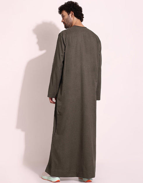 Brown Thobes Twill Digital Printed Work Closure View