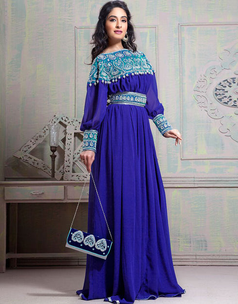 Women Tantalizing Blue Georgette Hand Stone EmbroideryFustan