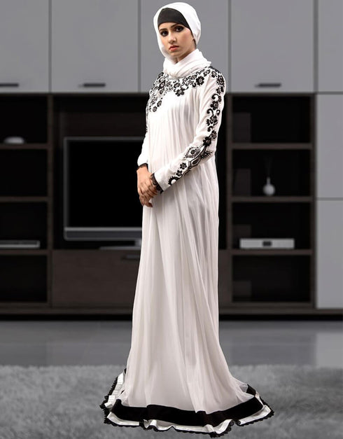 Muslim White Net Hand Black Embroidery Moroccan