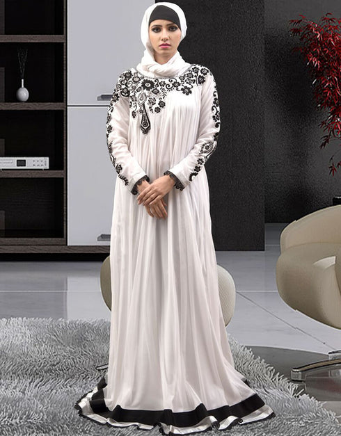 Muslim White Net Hand Black Embroidery Moroccan