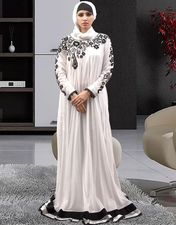 Muslim White Net Hand Black Embroidery Moroccan