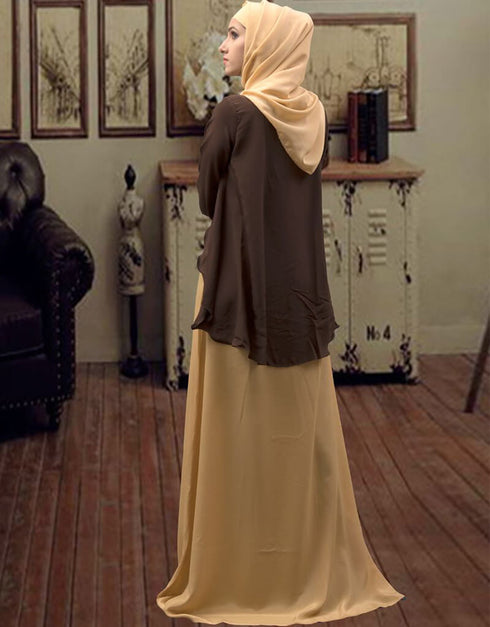 Islamic Formal Muslim Evening Brown and Beige Color Abaya