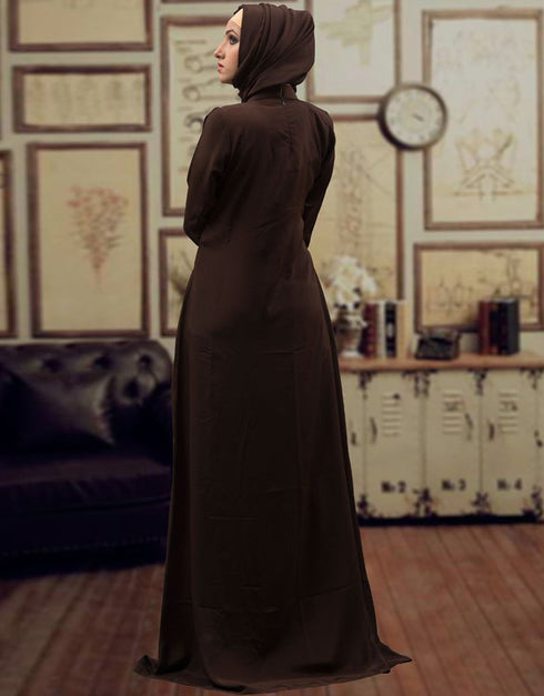 Muslimah Trendy Dubai Style Kaftan Brown and Beige Color