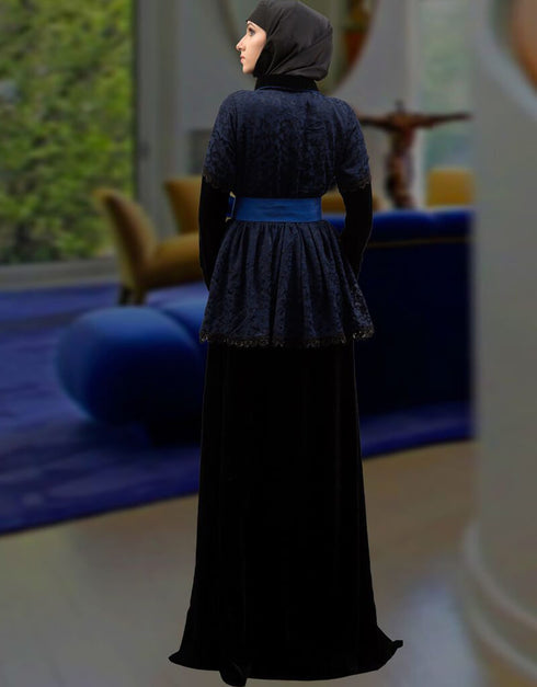 Trendy Dark Blue Brasso Hand Digital Printed Dubai Kaftan