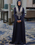 Dubai Dark Blue Crepe Hand Silver Embroidery Moroccan