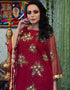Women Maroon Color Net Hand Golden Embroidery Farasha