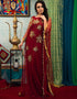 Women Maroon Color Net Hand Golden Embroidery Farasha