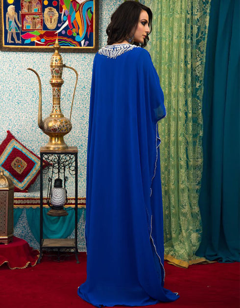 Muslimah Blue Georgette Hand Silver Embroidery Farasha