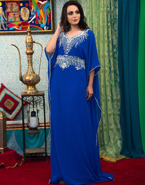 Muslimah Blue Georgette Hand Silver Embroidery Farasha