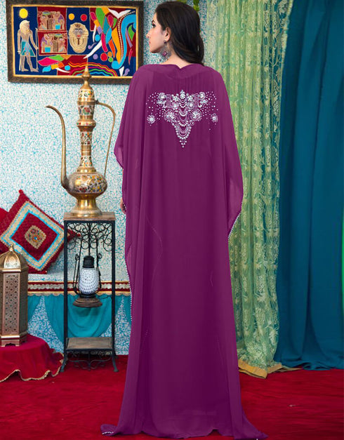 Modern Purple Color Georgette Hand Silver Embroidery Kaftan
