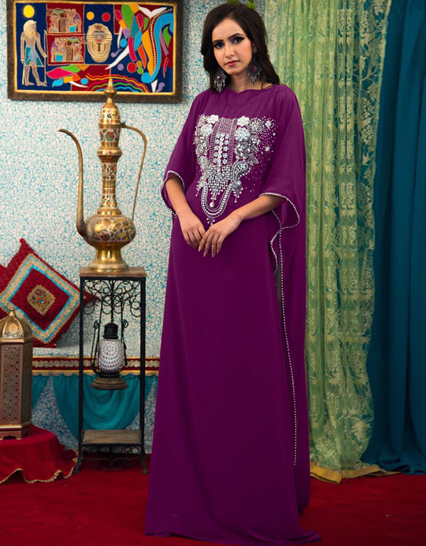 Modern Purple Color Georgette Hand Silver Embroidery Kaftan