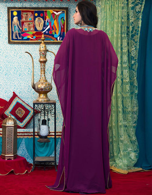 Trendy Violet Georgette Hand Copper Embroidery Bridal Farasha