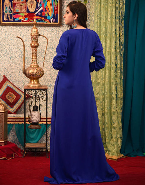 Modern Blue Crepe Handmande Plain Dubai Style Kaftan
