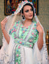 Modest Mint Green Silk Hand Stone and Flowers Embroidery Kaftan