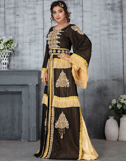 Women Heavy Black Georgette Hand Multi Embroidery Wedding Kaftan