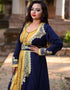 Muslim Dark Blue Crepe Georgette Hand Golden Embroidery Front Open Style Kaftan