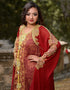 Islamic Maroon Georgette Hand Golden color Stones Embroidery Front Open Style Kaftan