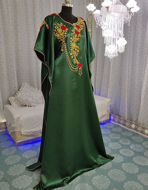 Muslimah Bottle Green Hand Golden Embroidery Farasha