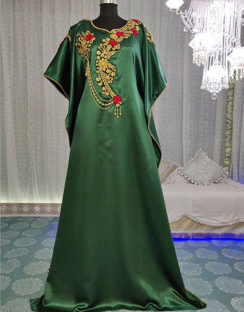 Muslimah Bottle Green Hand Golden Embroidery Farasha