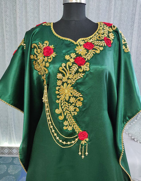 Muslimah Bottle Green Hand Golden Embroidery Farasha