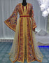 Chic Brige and Maroon Silk Hand Multi Embroidery Takchita Kaftan
