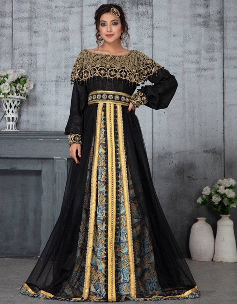 Muslim Women Plus Size Black Moroccan Kaftan