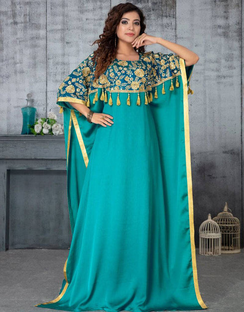 Beautiful Golden Embroidery Arabic Style Moroccan Kaftan
