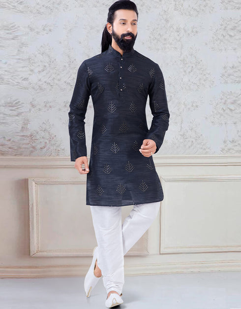 Black Kurta sequence work on silk Chudidaar