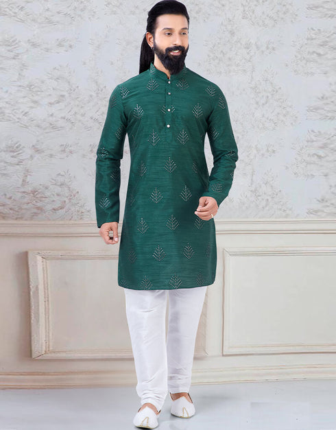 Green Kurta sequence work on silk Chudidaar