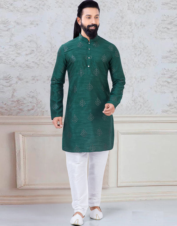 Green Kurta sequence work on silk Chudidaar