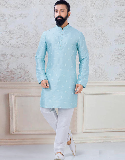 Sky Blue Kurta sequence work on silk Chudidaar