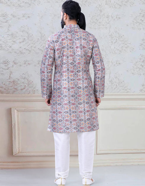 Printed Kurta sequence work on silk Chudidaar Closure View