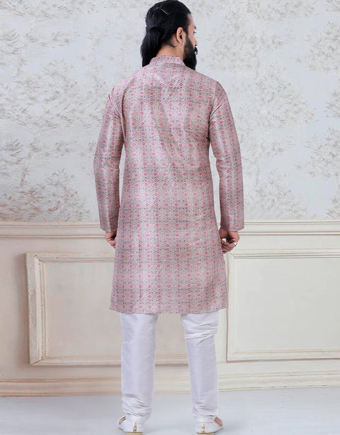 Printed Kurta sequence work on silk Chudidaar Closure View