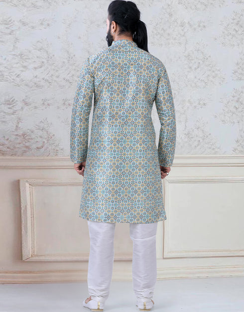 Printed Kurta sequence work on silk Chudidaar Closure View