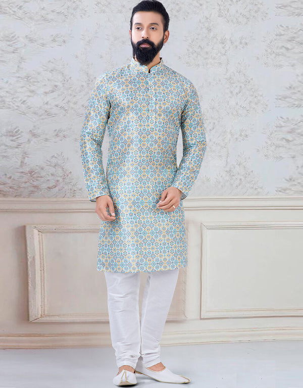 Printed Kurta sequence work on silk Chudidaar
