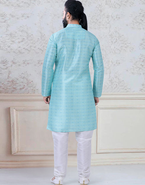 Printed Kurta sequence work on silk Chudidaar Closure View