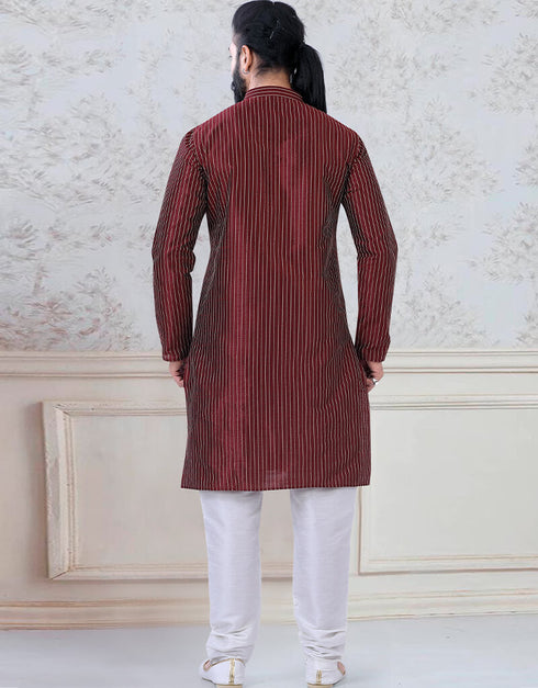 Maroon Kurta sequence work on silk Chudidaar Closure View