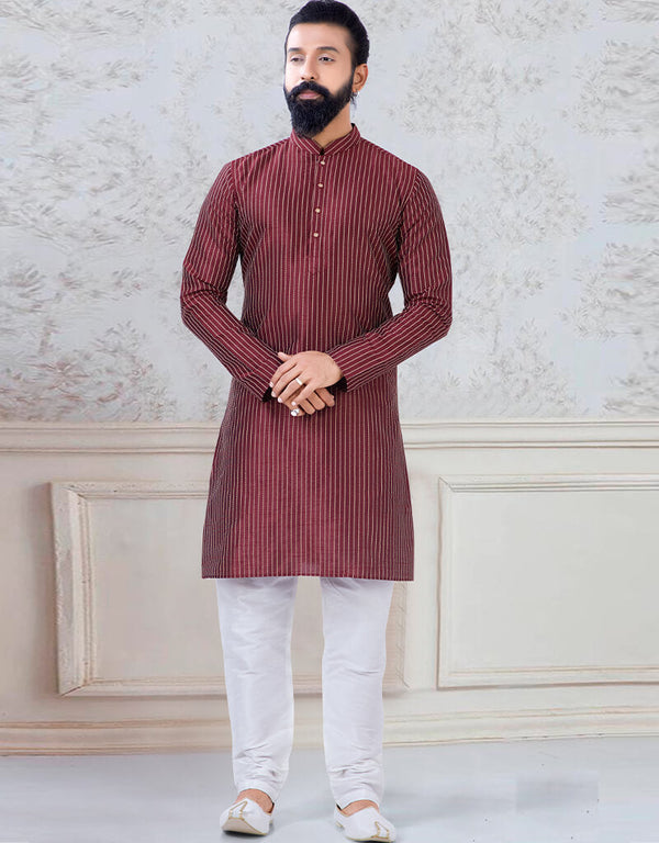 Maroon Kurta sequence work on silk Chudidaar