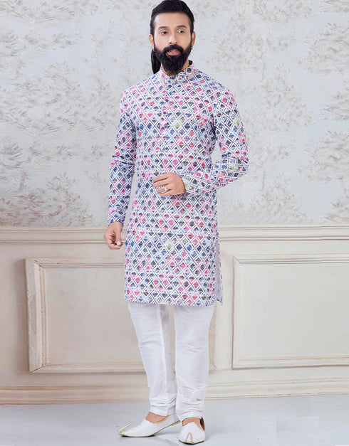 Print Kurta sequence work on silk Chudidaar