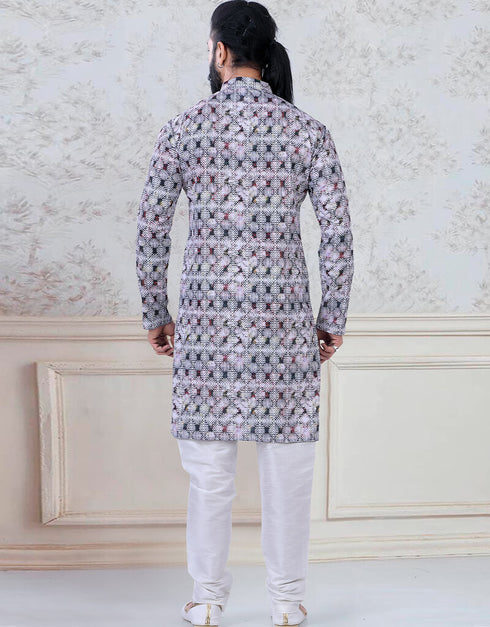 Print Kurta sequence work on silk Chudidaar Closure View